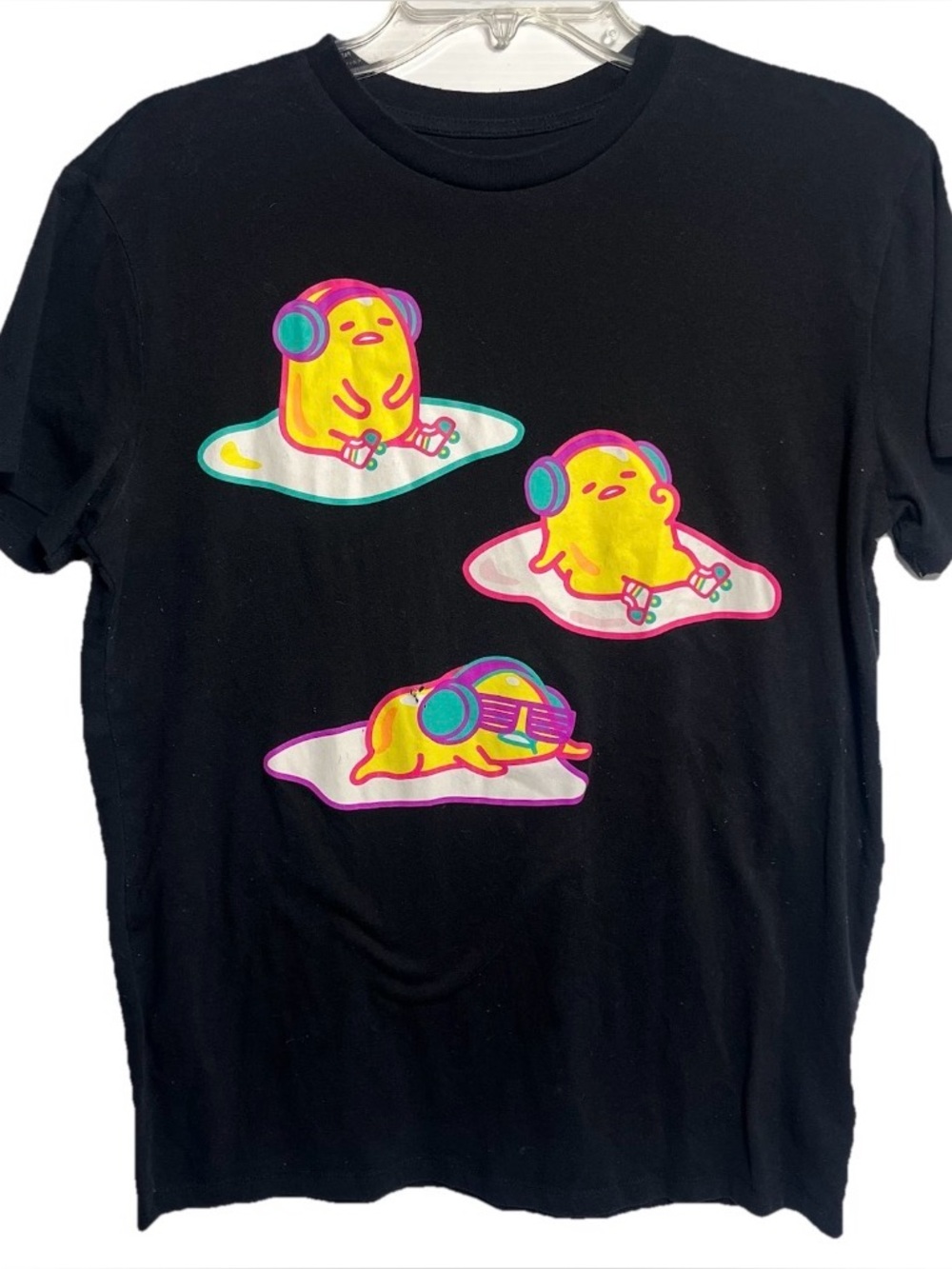 Sanrio Gudetama The Lazy Egg T-Shirt Black Neon Unisex Medium